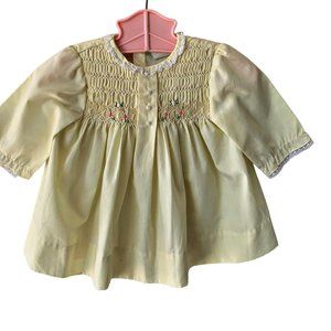 Vintage Nannette Pastel Yellow Smocked Embroidered Dress
